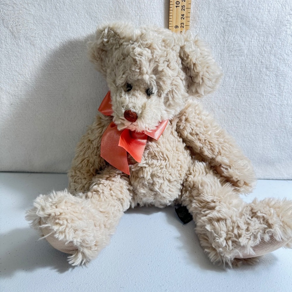 Russ Alanna Teddy Bear Plush Shaggy Cream Tan Stuffed Animal Peach Bow 13 inch